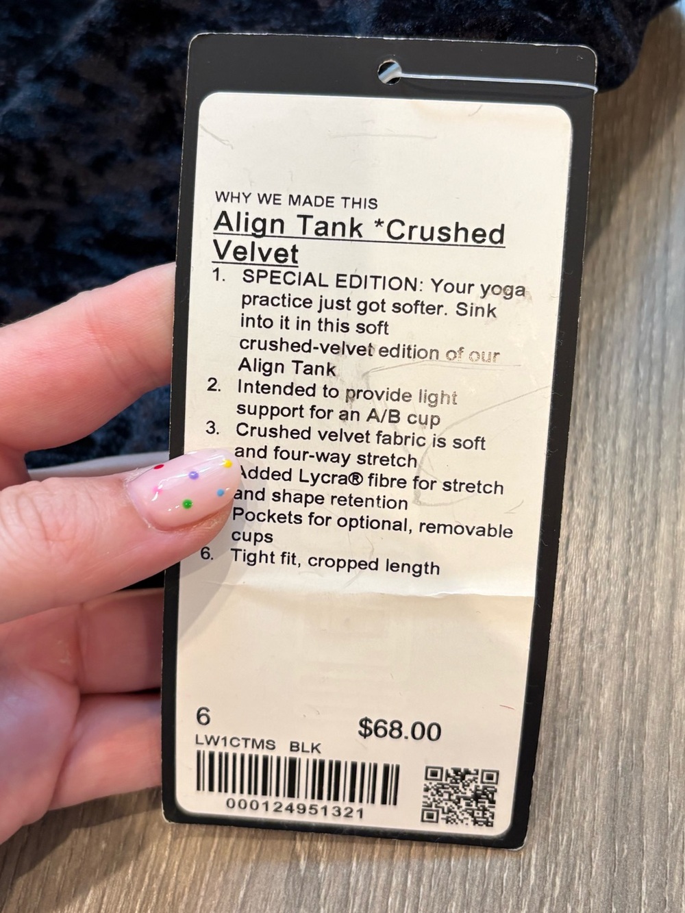 NWT Lululemon SPECIAL EDITION Align Tank *Crushed Velvet Black Size 6 - Picture 3 of 4